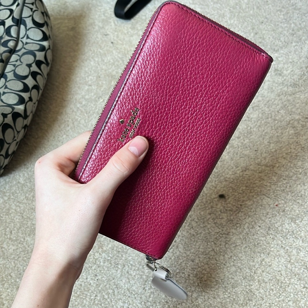 Kate Spade hot pink leather (Stacy large continental) clutch wallet